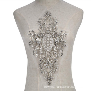 New collection fashional crystal and rhinestone lace applique patch motif for bridal RM358